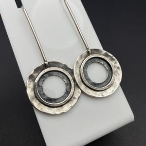 Retired Silpada W1654 Oxidized Hammered Open Circle Dangle Earrings